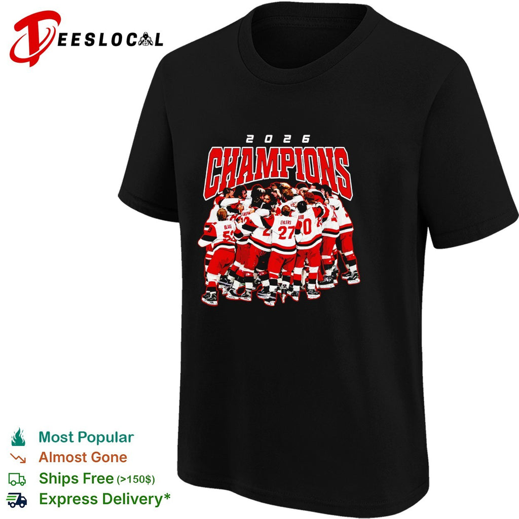 Carolina Hurricanes hockey 2026 NHL Champions all team celebration shirt