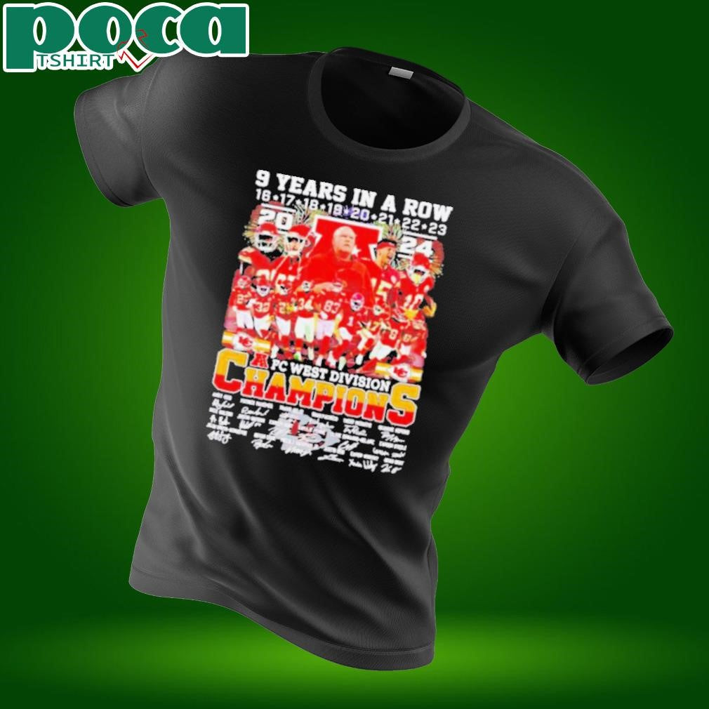 Kansas City Chiefs 9 years in a row AFC West Division Champions 2024 signatures shirt