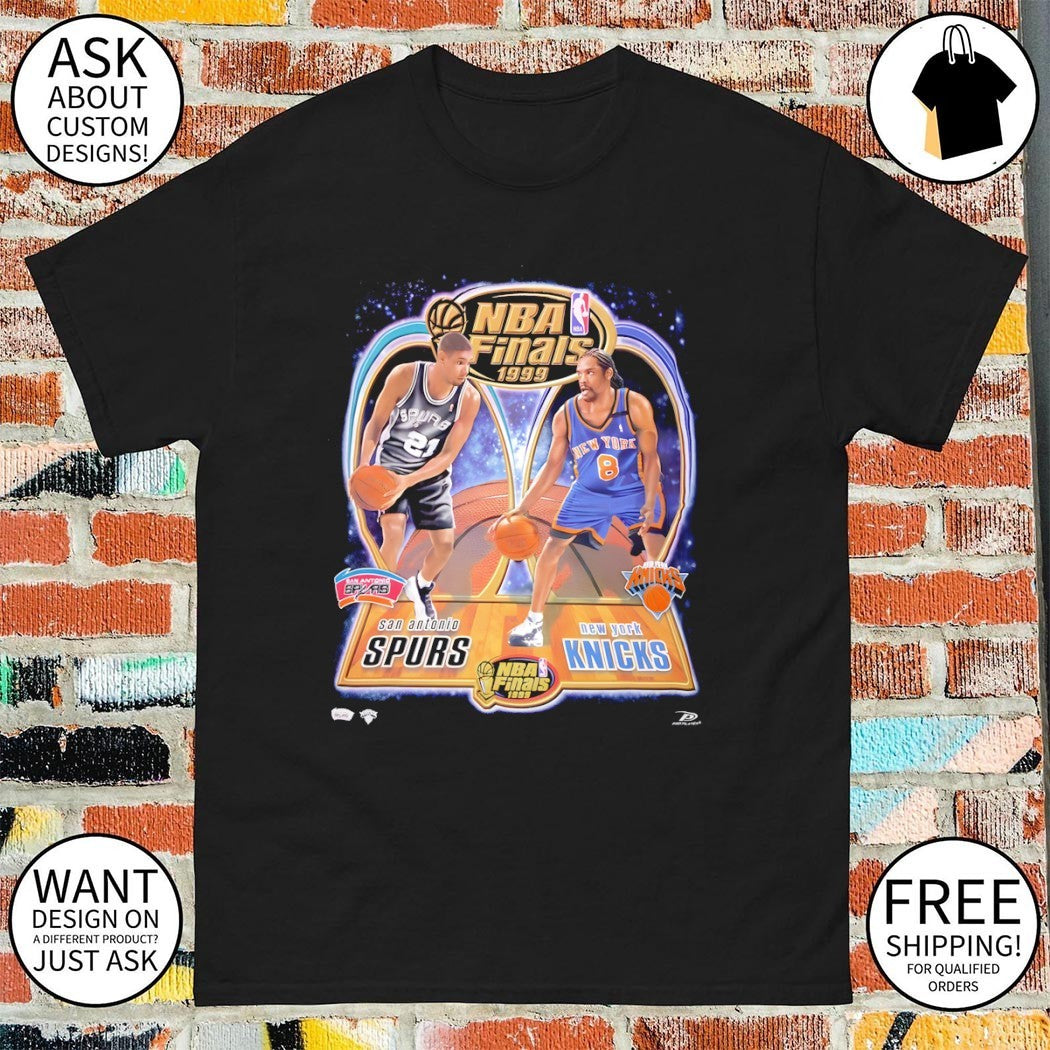 Karl-Anthony Towns wearing Vintage 1999 NBA Finals Knicks Vs Spurs rematch shirt