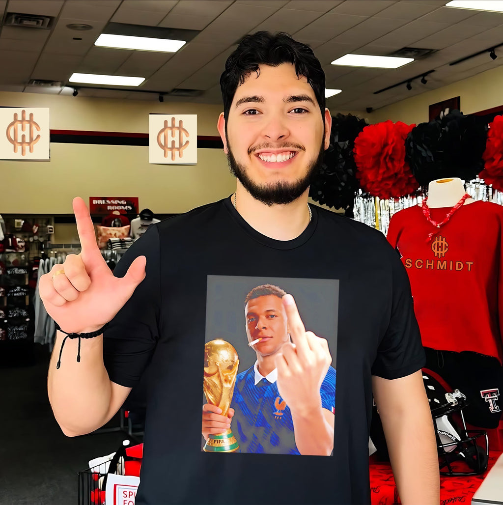 Kylian Mbappe smoking middle finger 2026 World Cup shirt