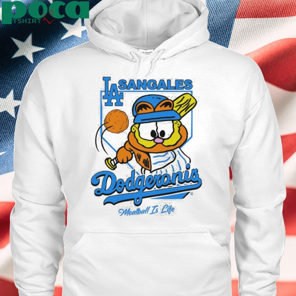 LA Sangales Dodgeronis Meatball Is Life Baseball Cartoon Graphic shirt