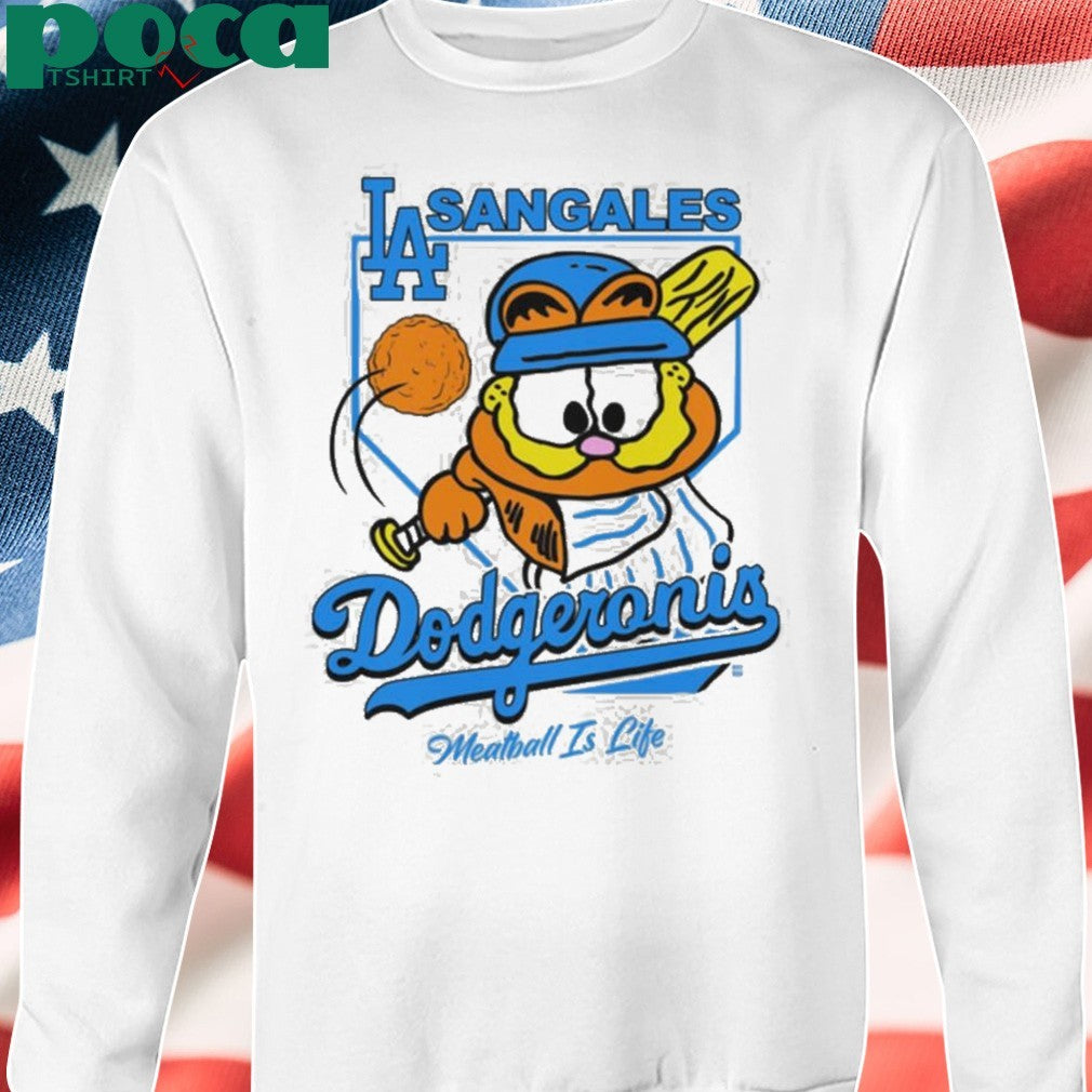 LA Sangales Dodgeronis Meatball Is Life Baseball Cartoon Graphic shirt