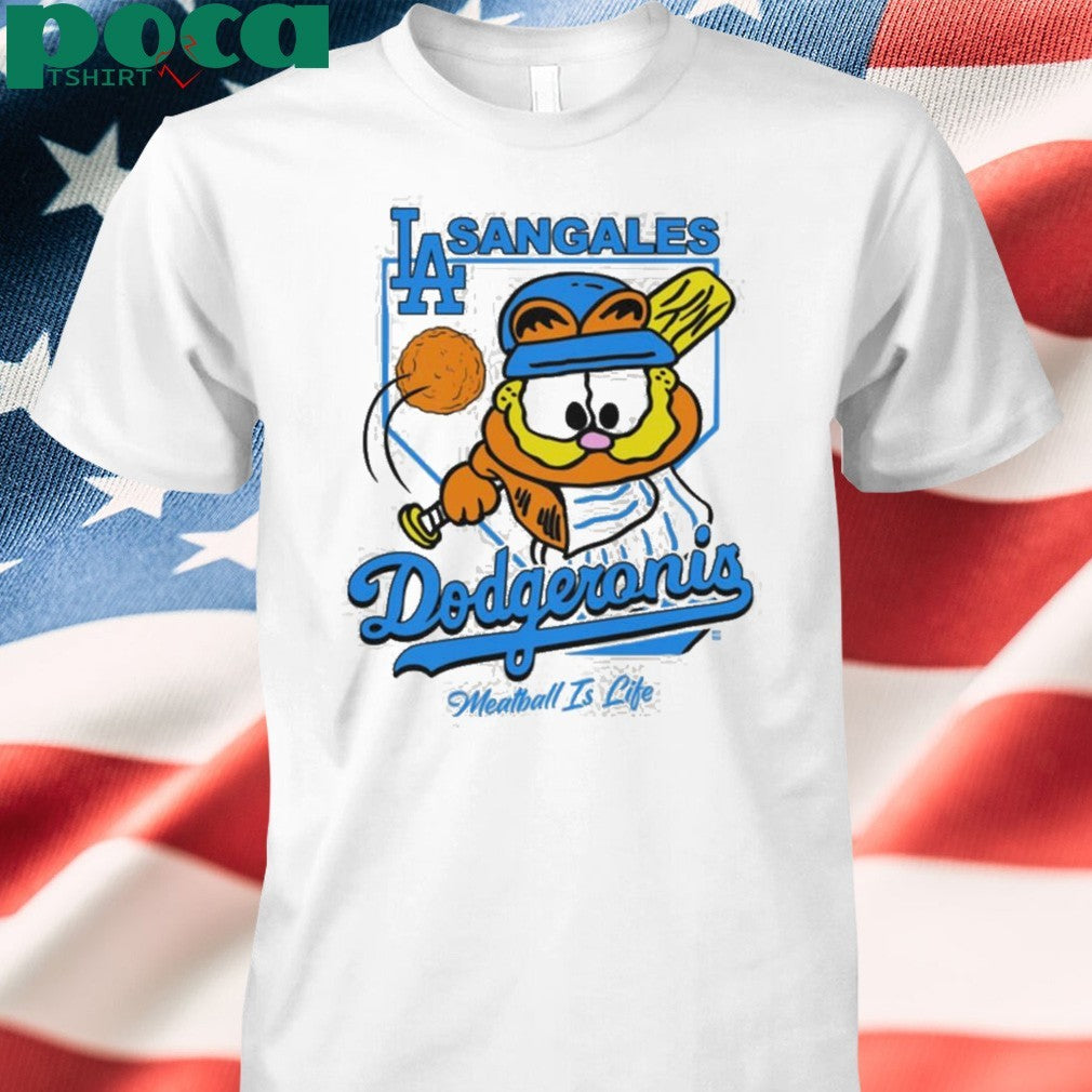 LA Sangales Dodgeronis Meatball Is Life Baseball Cartoon Graphic shirt