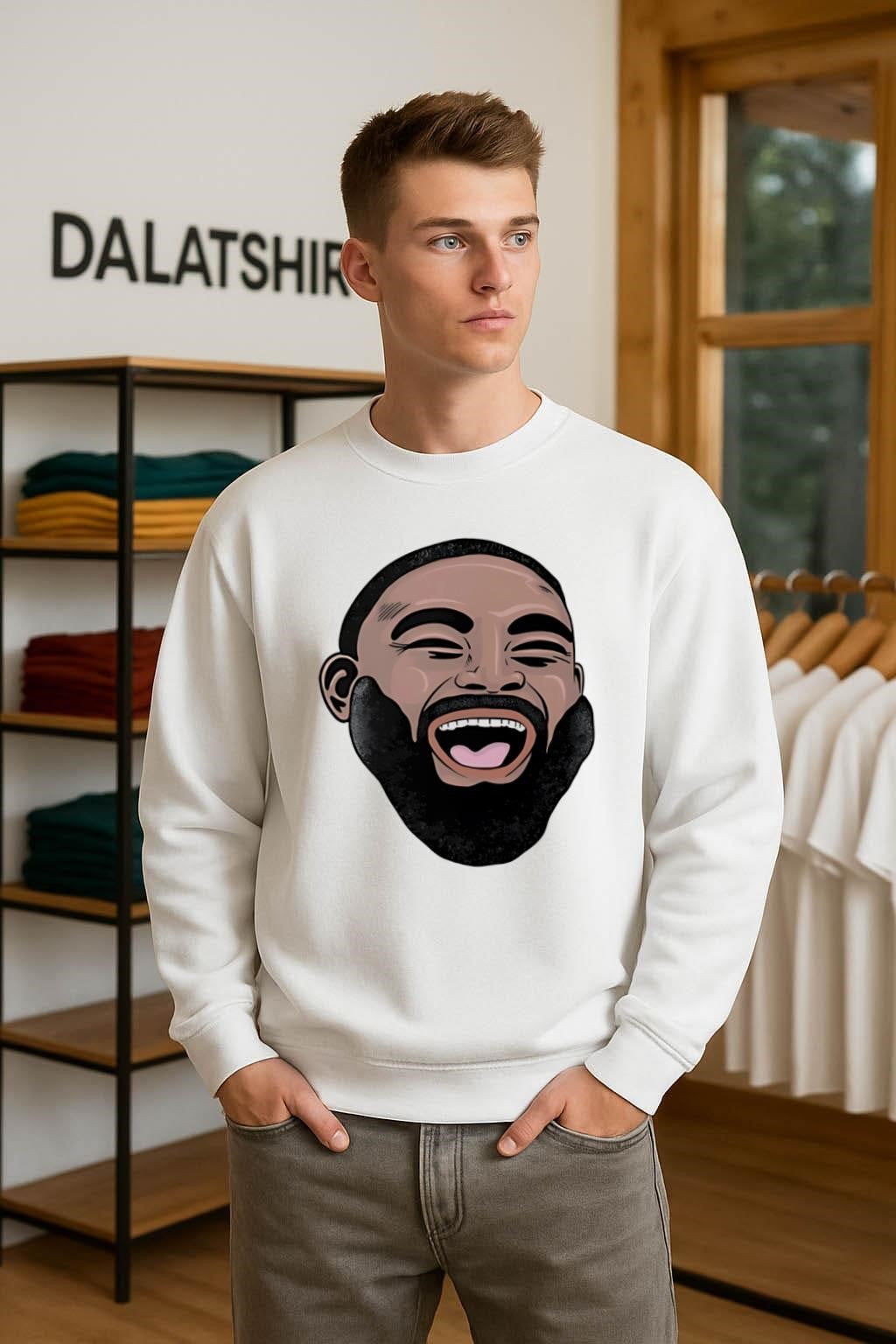 Laughing Man Face With Beard Graphic Design shirt