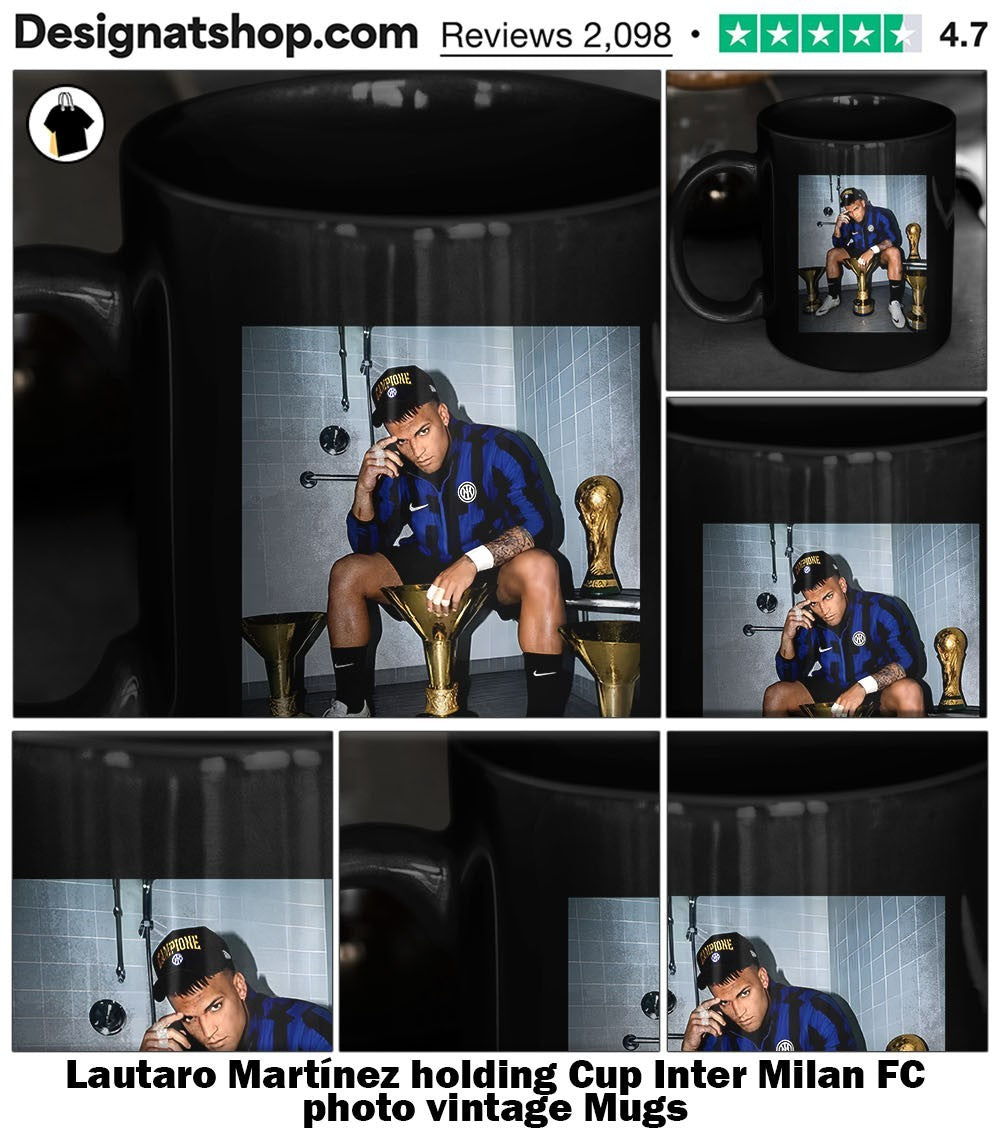 Lautaro Martínez holding Cup Inter Milan FC photo vintage shirt