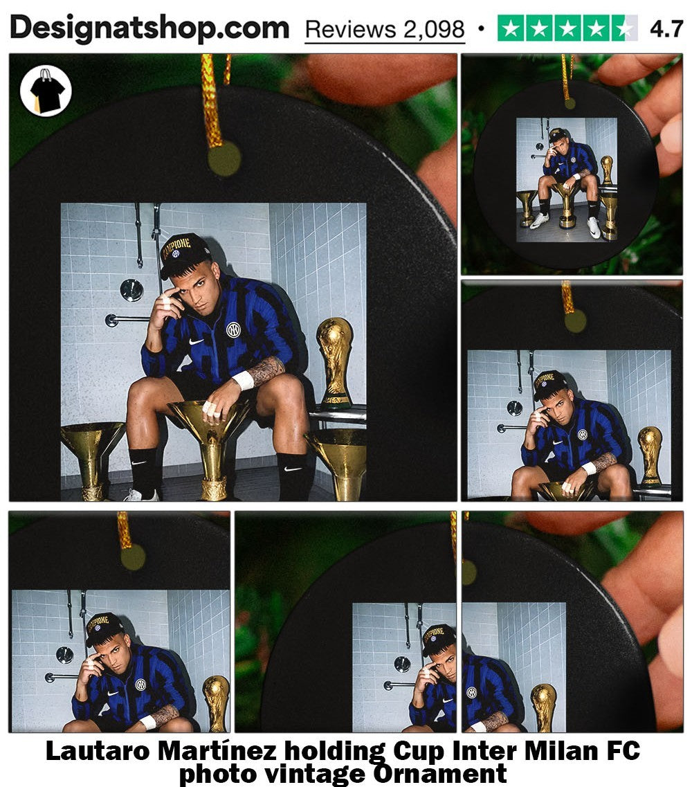 Lautaro Martínez holding Cup Inter Milan FC photo vintage shirt