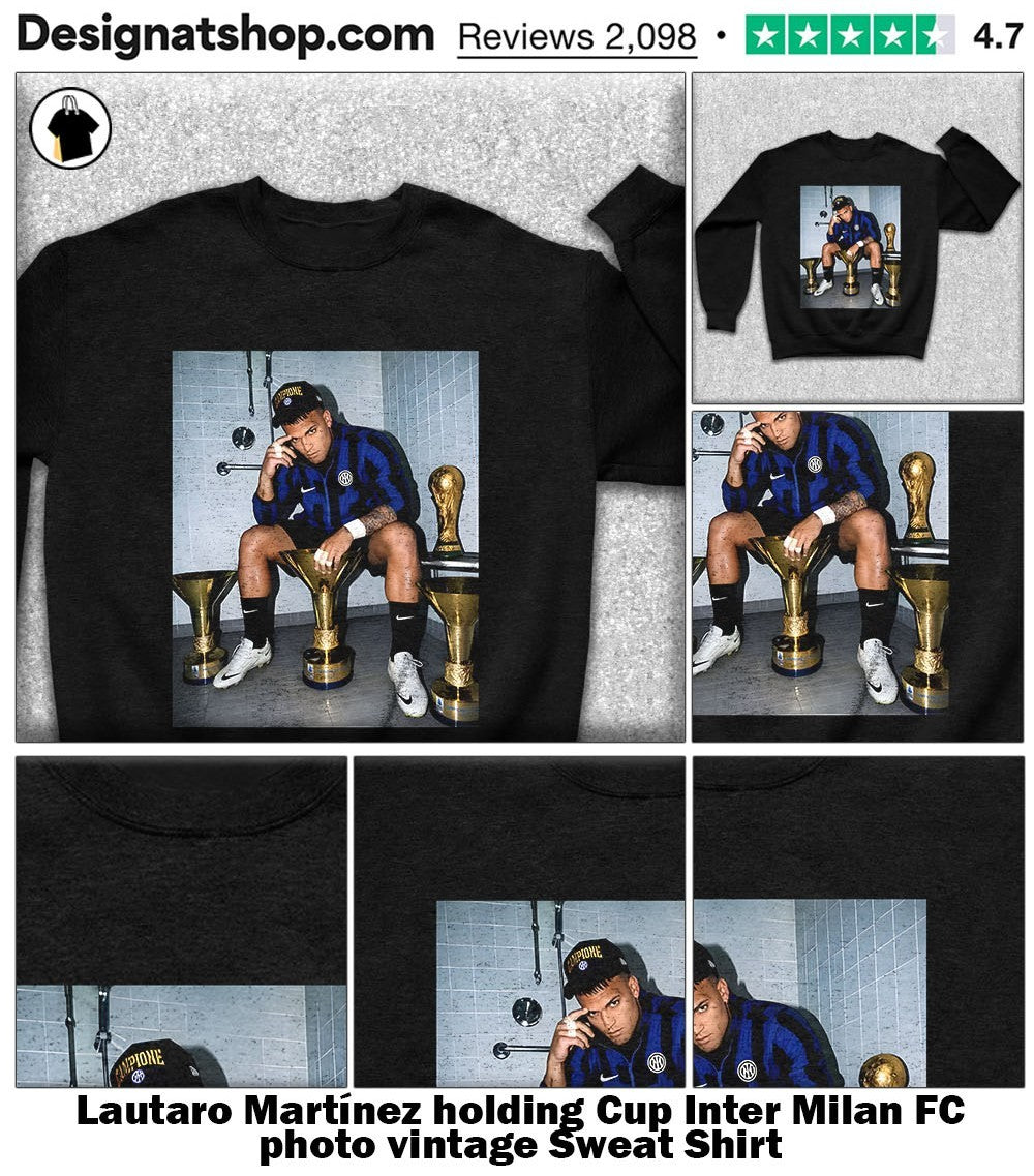 Lautaro Martínez holding Cup Inter Milan FC photo vintage shirt