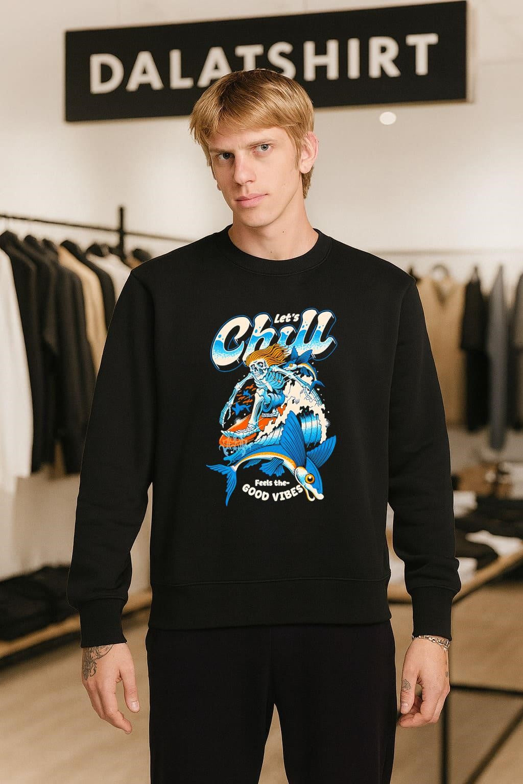 Let’s Chill Feels the Good Vibes Surfing Skeleton Fish shirt