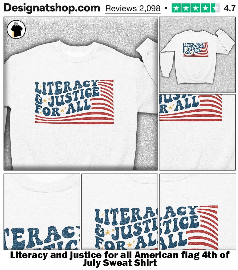 Literacy and justice for all American flag 4th of July shirt