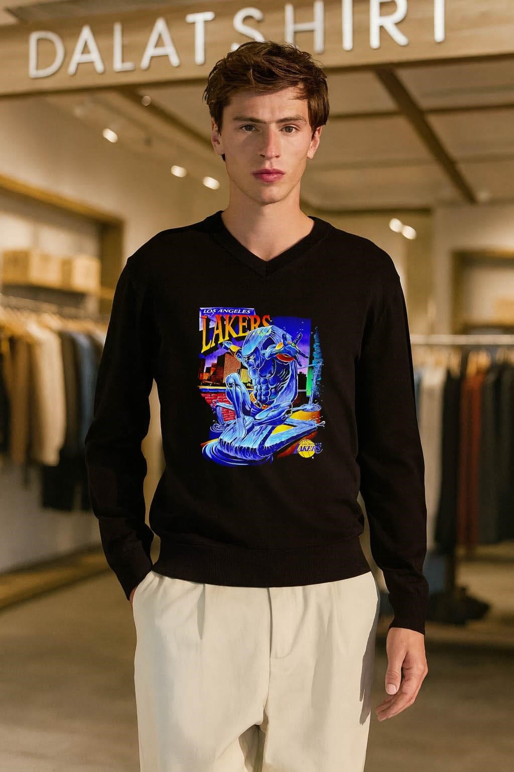 Los Angeles Lakers Black Panther Spider-Man Hybrid City Skyline Comic shirt