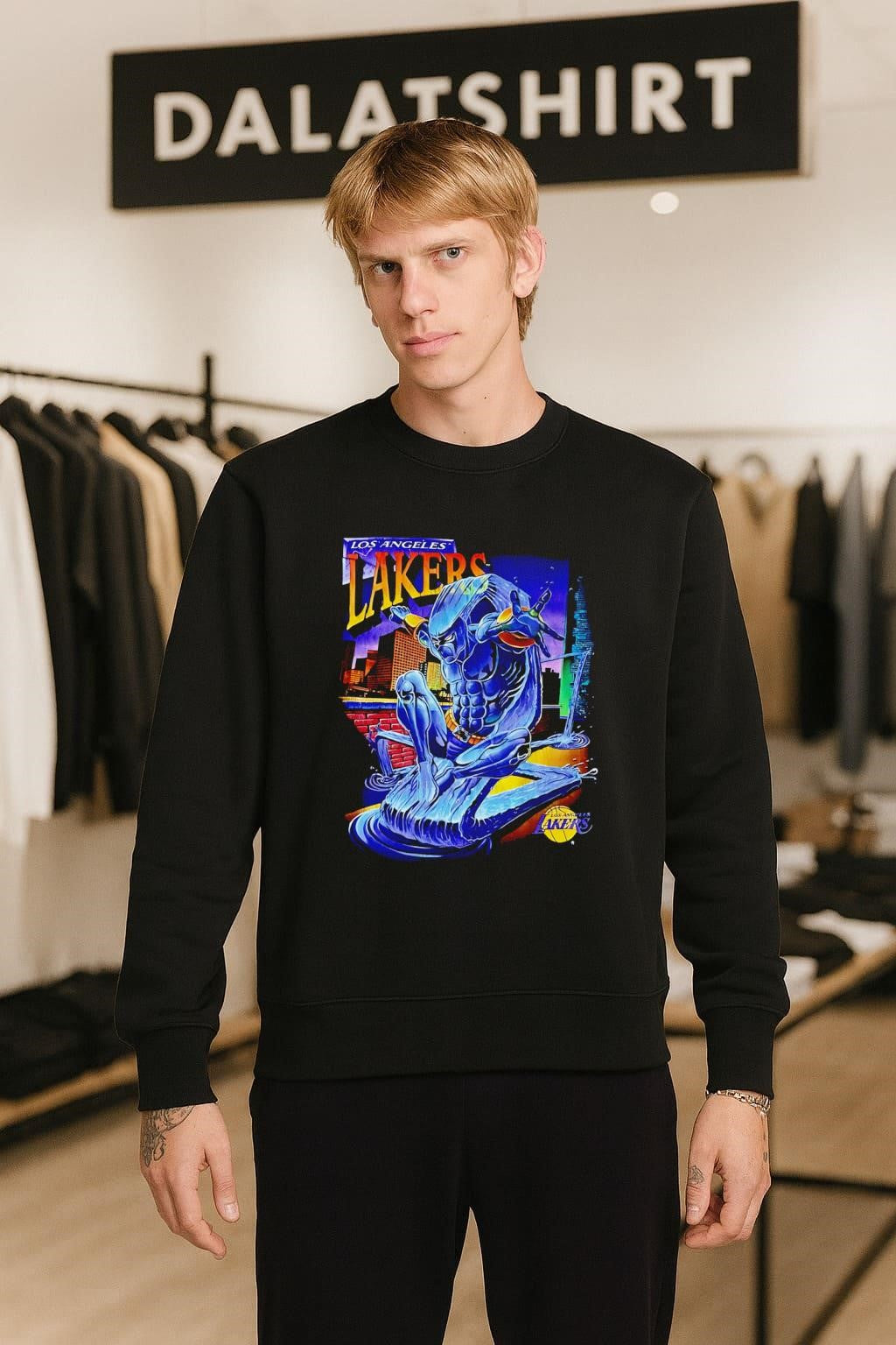 Los Angeles Lakers Black Panther Spider-Man Hybrid City Skyline Comic shirt