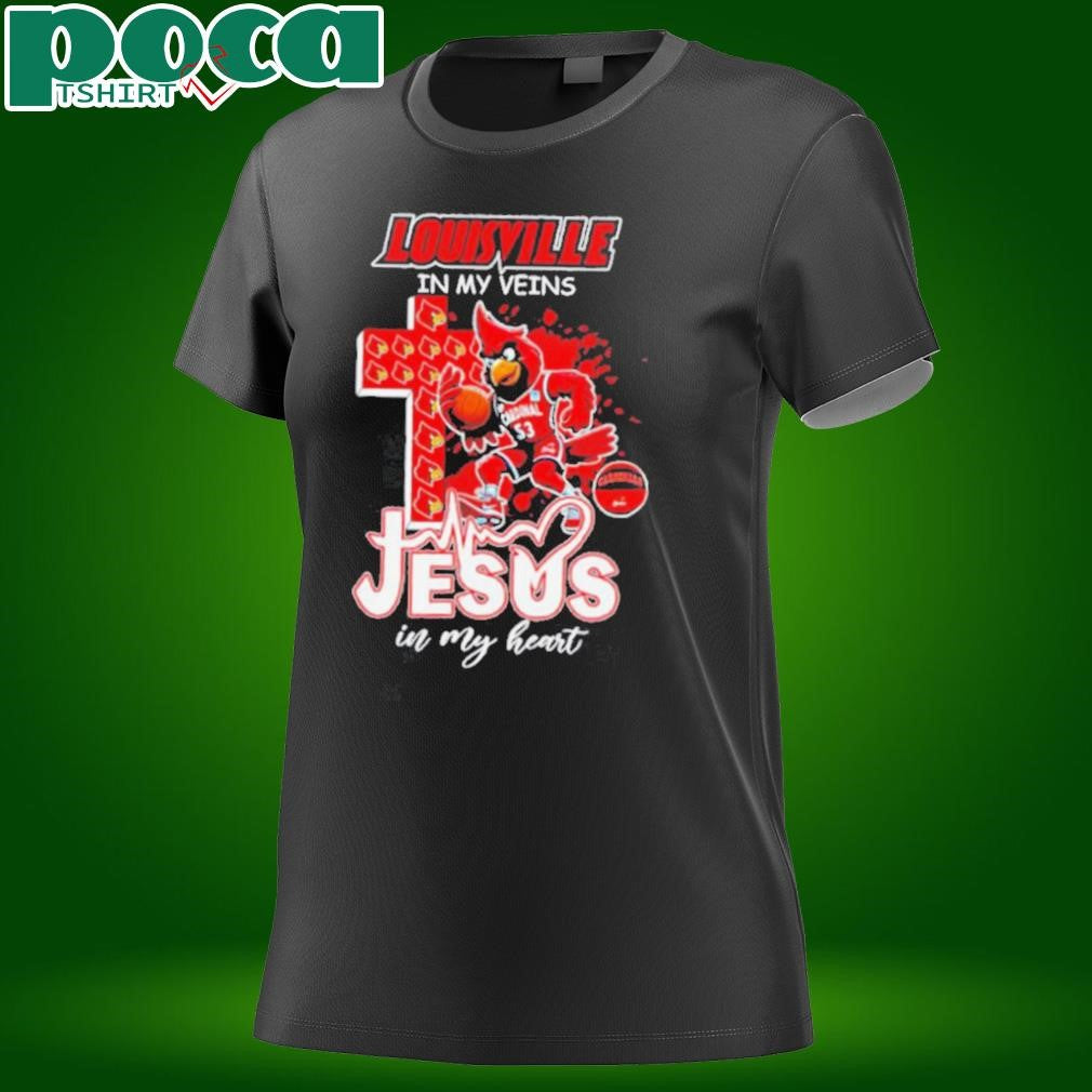 Louisville Cardinals Mascot in my veins Jesus in my heart shirt