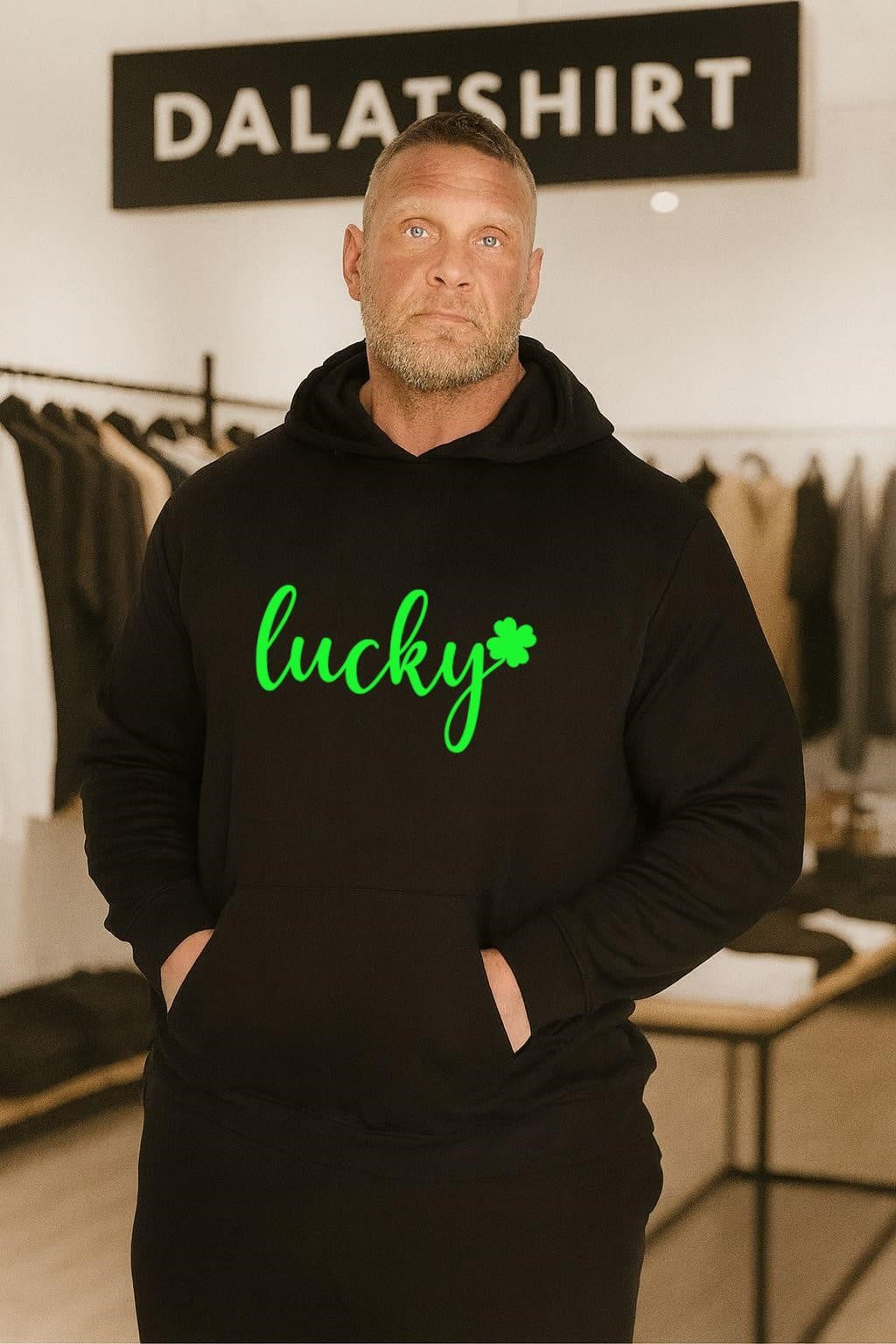 Lucky Cursive Text With Green Shamrock Clover Leaf shirt