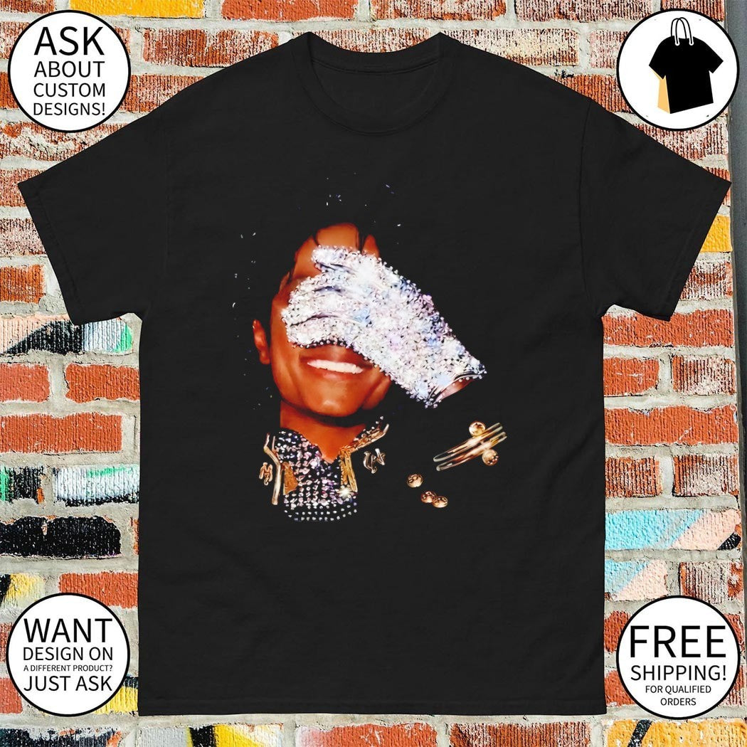 MJ King of Pop hand applied iridescent rhinestones shirt