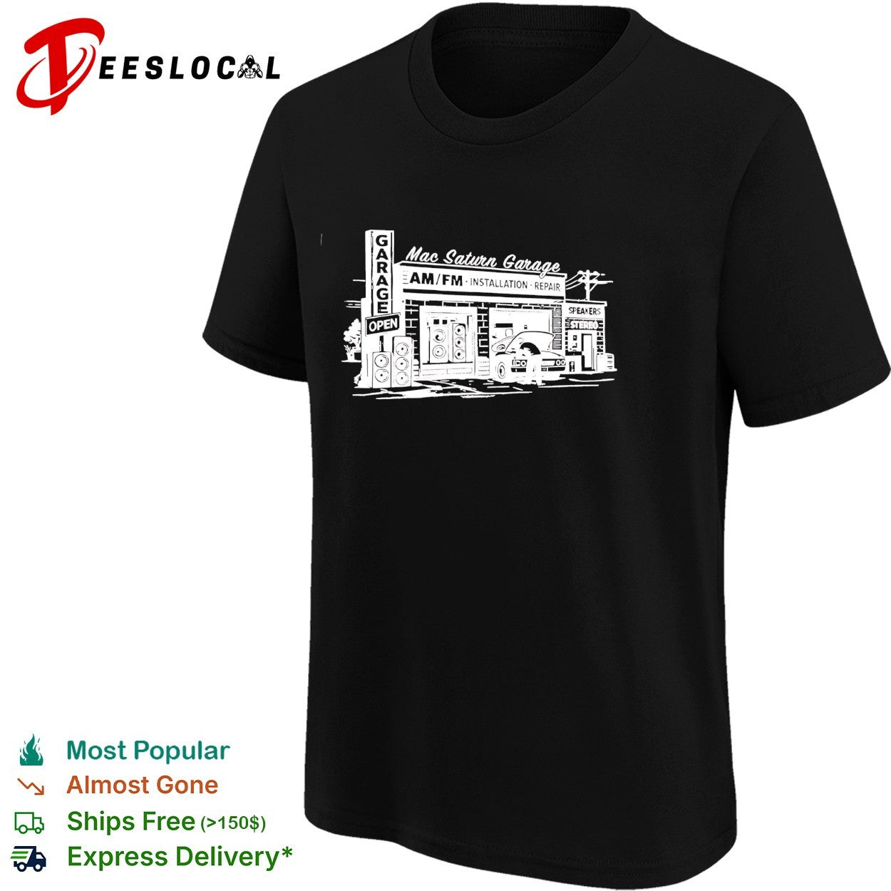 Mac Saturn Garage AM FM installation repair shirt