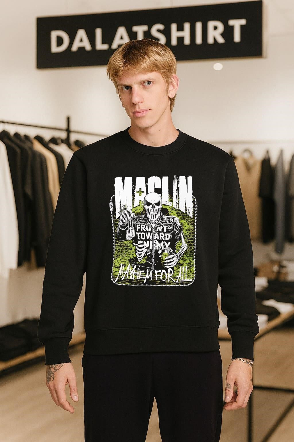 Maclin Skeleton Front Toward Enemy Mayhem For All shirt