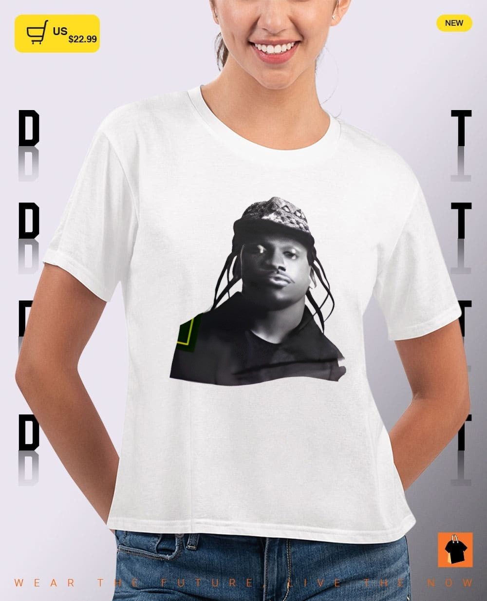 Mallory Edens wearing Terrence LeVarr Thornton rapper Pusha T shirt