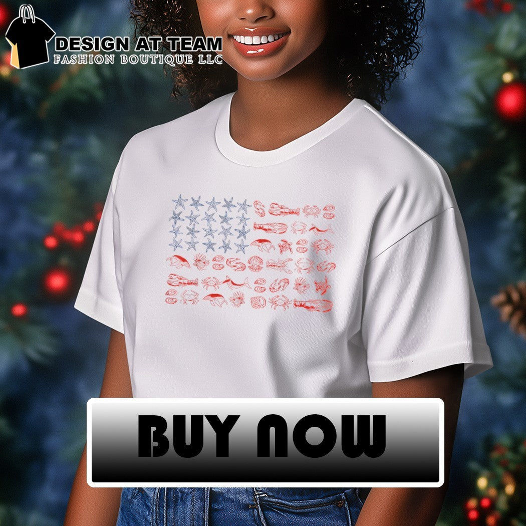 Marine life starfish lobster crab whale sea animals American flag 4th of July shirt