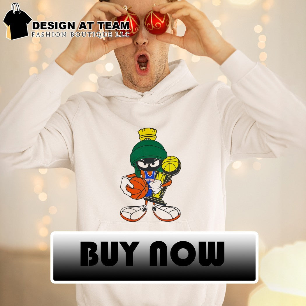 Marvin the Martian holding New York basketball championship trophy shirt