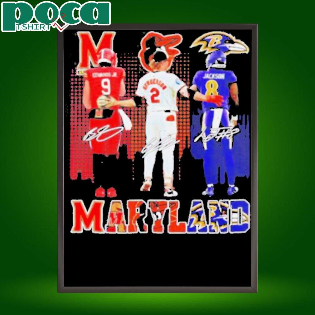 Maryland city skyline Maryland Terrapins Baltimore Orioles and Baltimore Ravens sports signatures shirt