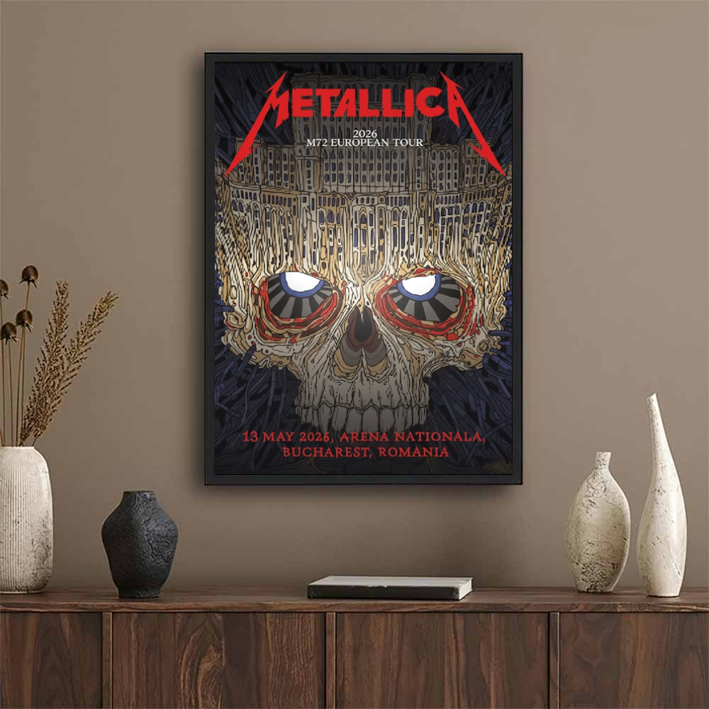 Metallica Bucharest Romania May 13 2026 At Arena Nationala 2026 M72 European Tour Poster Palace of the Parliament Skull