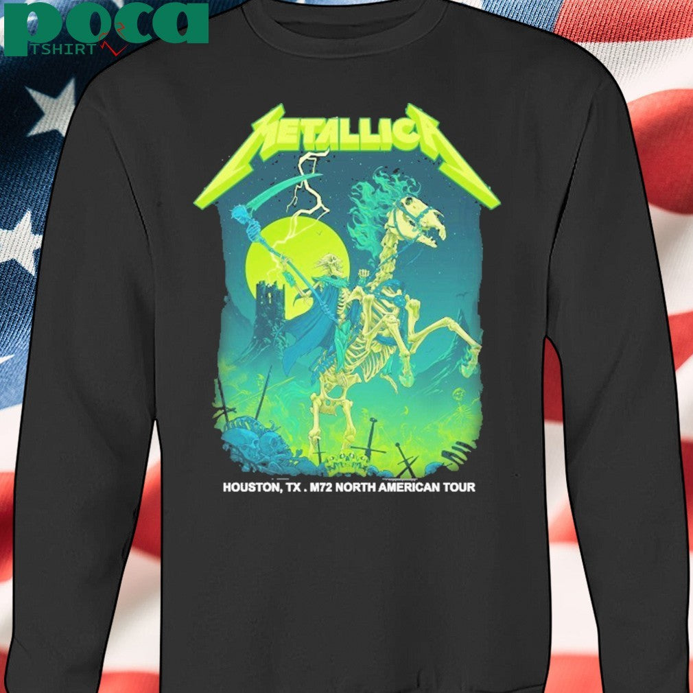 Metallica M72 Houston North American Tour June 14 2025 At NRG Stadium TX Skeleton Reaper Poster Artwork By Vance Kelly Merch shirt