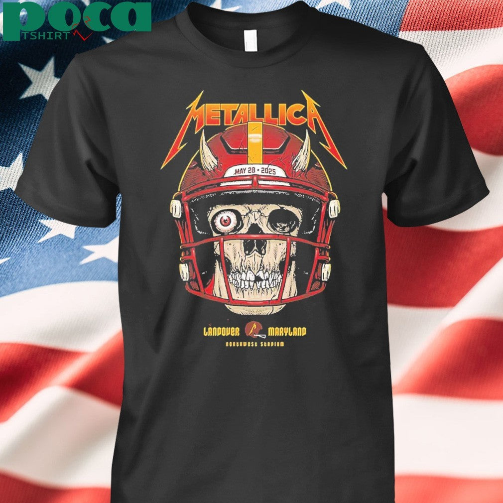 Metallica M72 Landover Maryland Exclusive Pop-Up Poster For Washington DC At Northwest Stadium On May 28 2025 Skull Helmet Washed T-Shirt