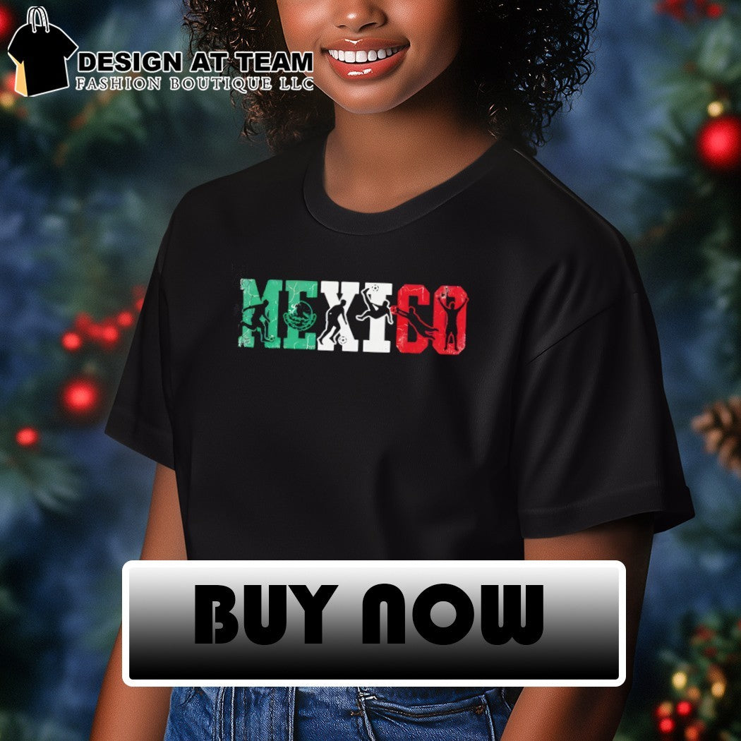 Mexico Soccer fan featuring letters with sports action poses shirt