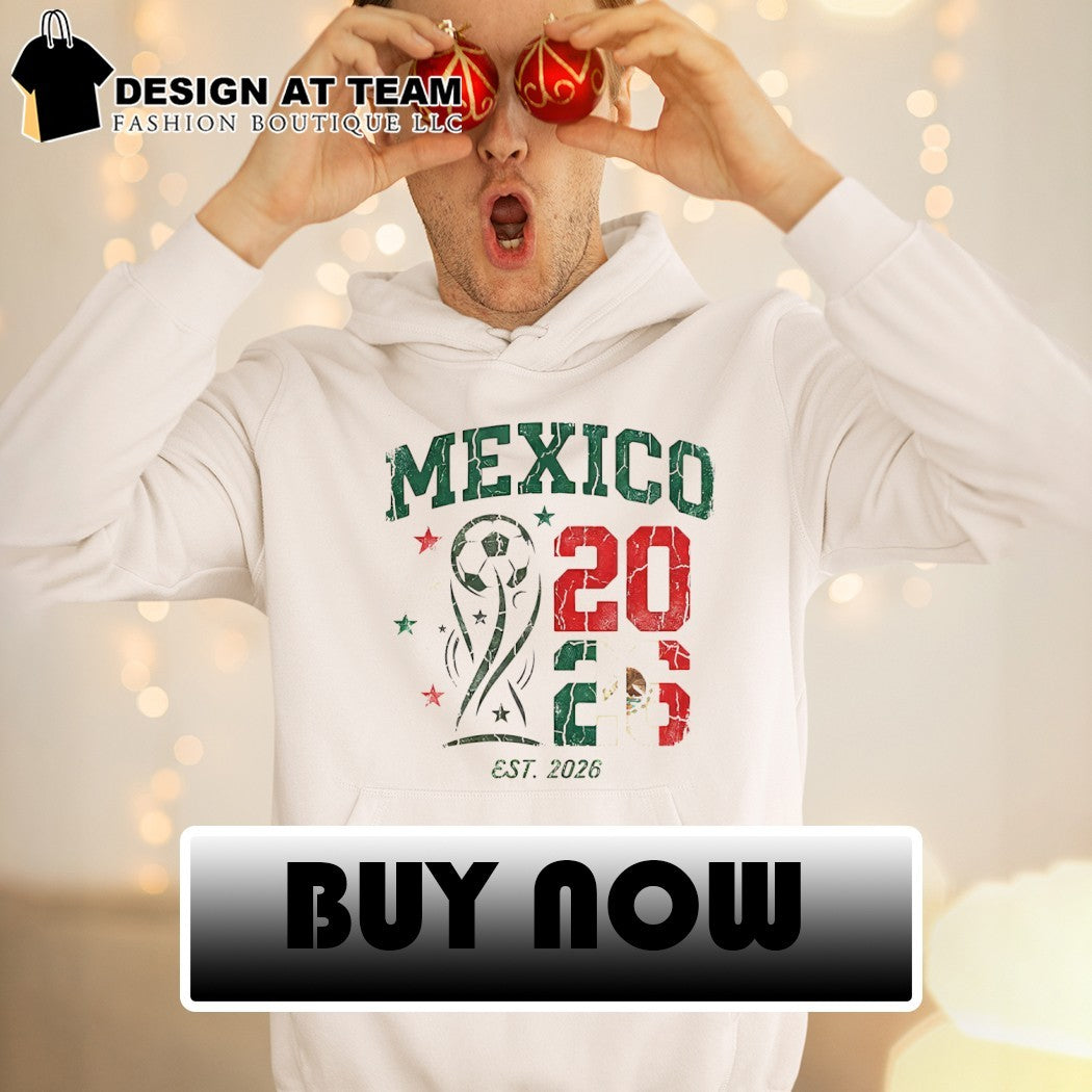 Mexico soccer trophy celebrating the upcoming est 2026 World Cup tournament shirt