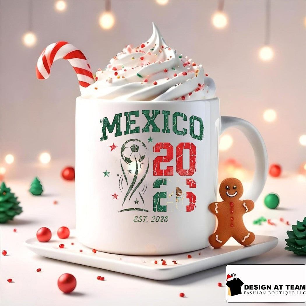 Mexico soccer trophy celebrating the upcoming est 2026 World Cup tournament shirt
