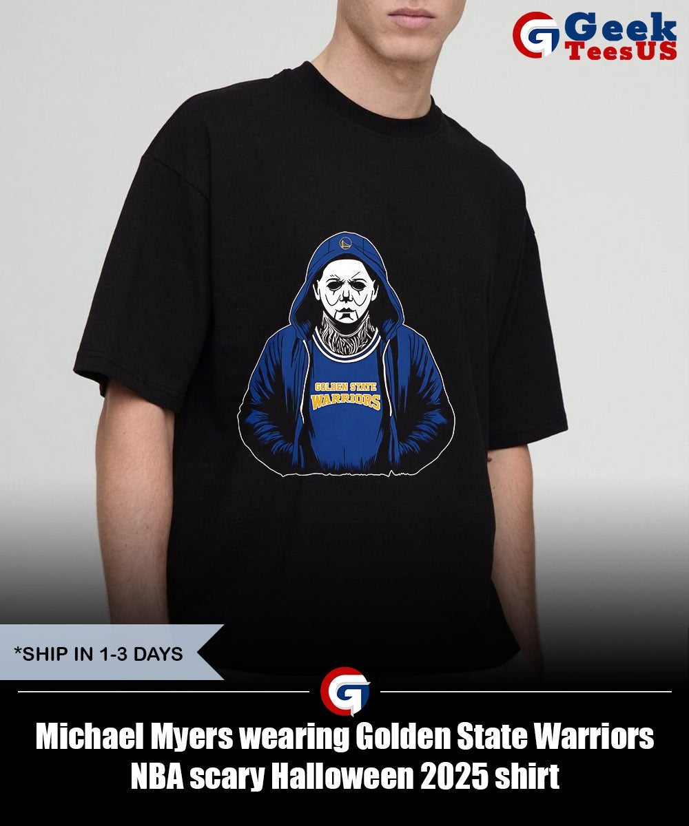 Michael Myers wearing Golden State Warriors NBA scary Halloween 2025 shirt