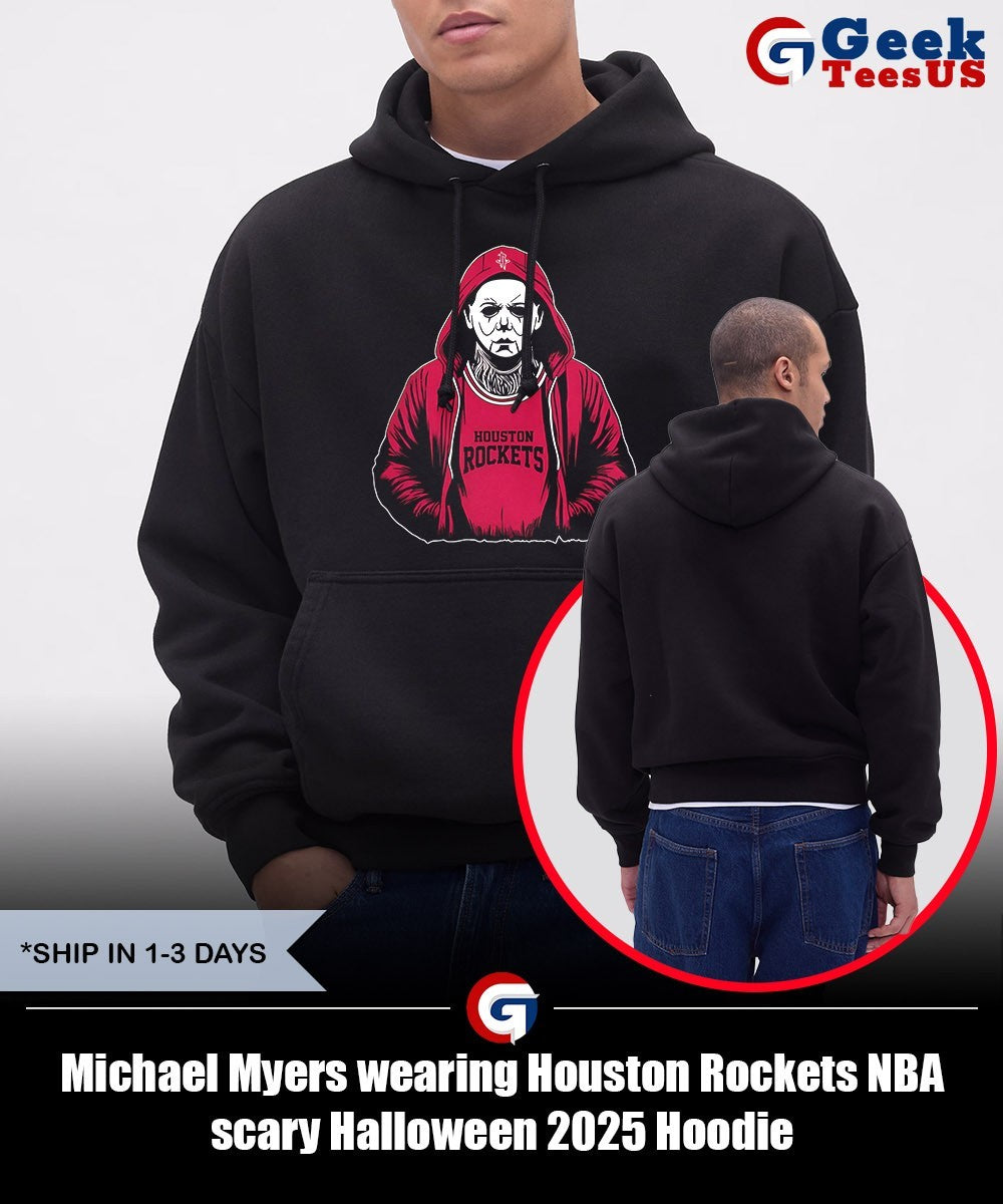 Michael Myers wearing Houston Rockets NBA scary Halloween 2025 shirt