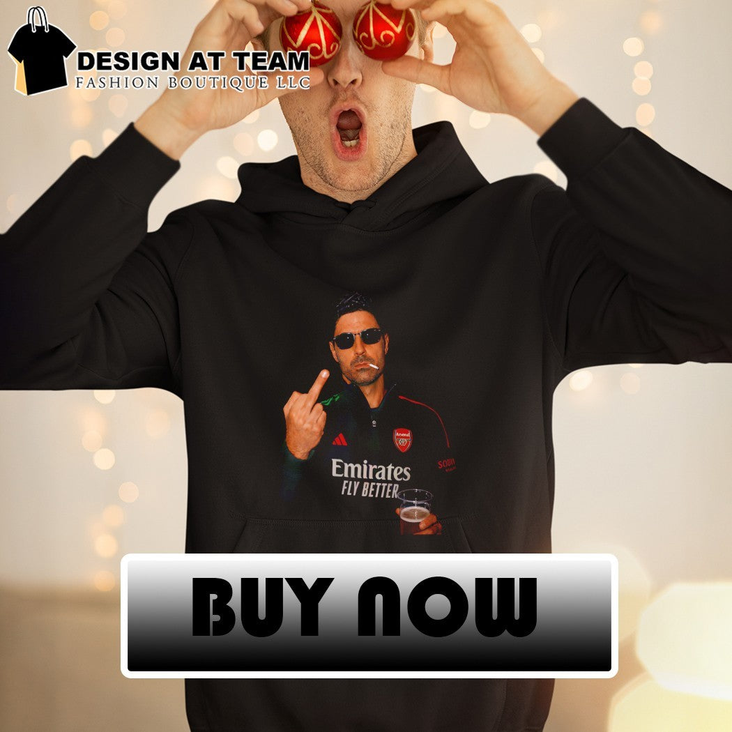 Mikel Arteta Arsenal Coach smooking middle finger Premier League Champions 2025 26 shirt