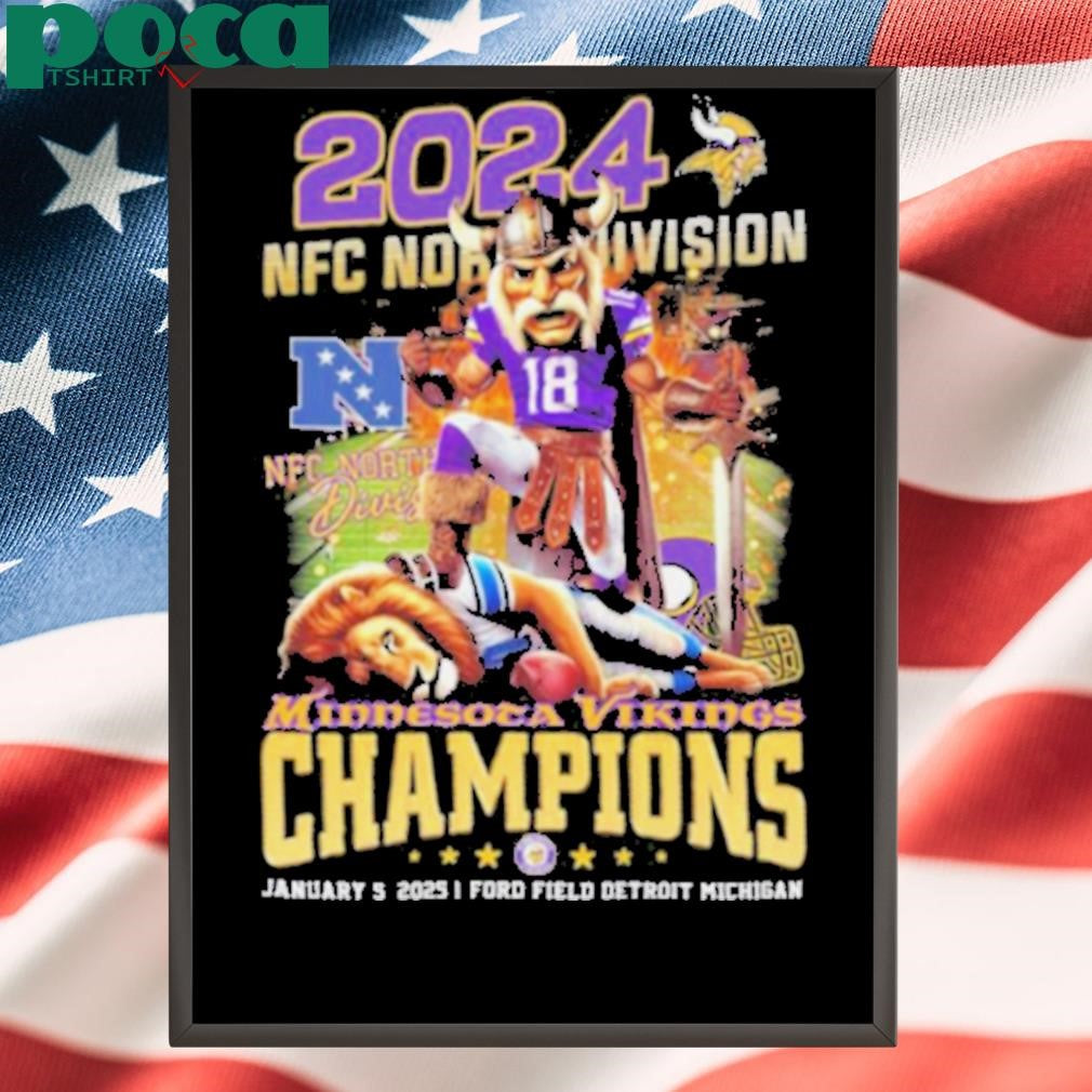 Minnesota Vikings 2024 NFC North Division Champions January 5, 2025 Ford Field Detroit Michigan Mascot T Shirt