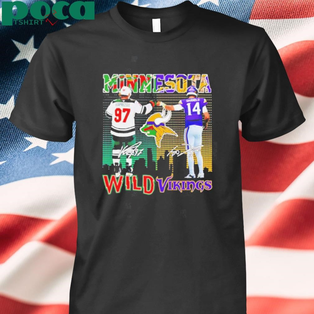 Minnesota Wild Kirill Kaprizov and Vikings Sam Darnold signatures shirt