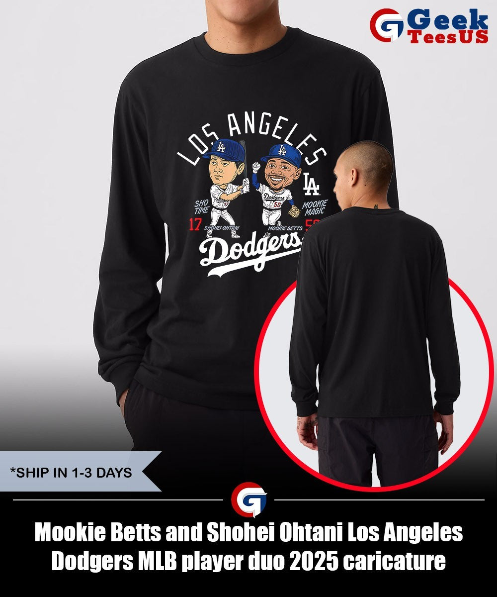 Mookie Betts and Shohei Ohtani Los Angeles Dodgers MLB player duo 2025 caricature shirt