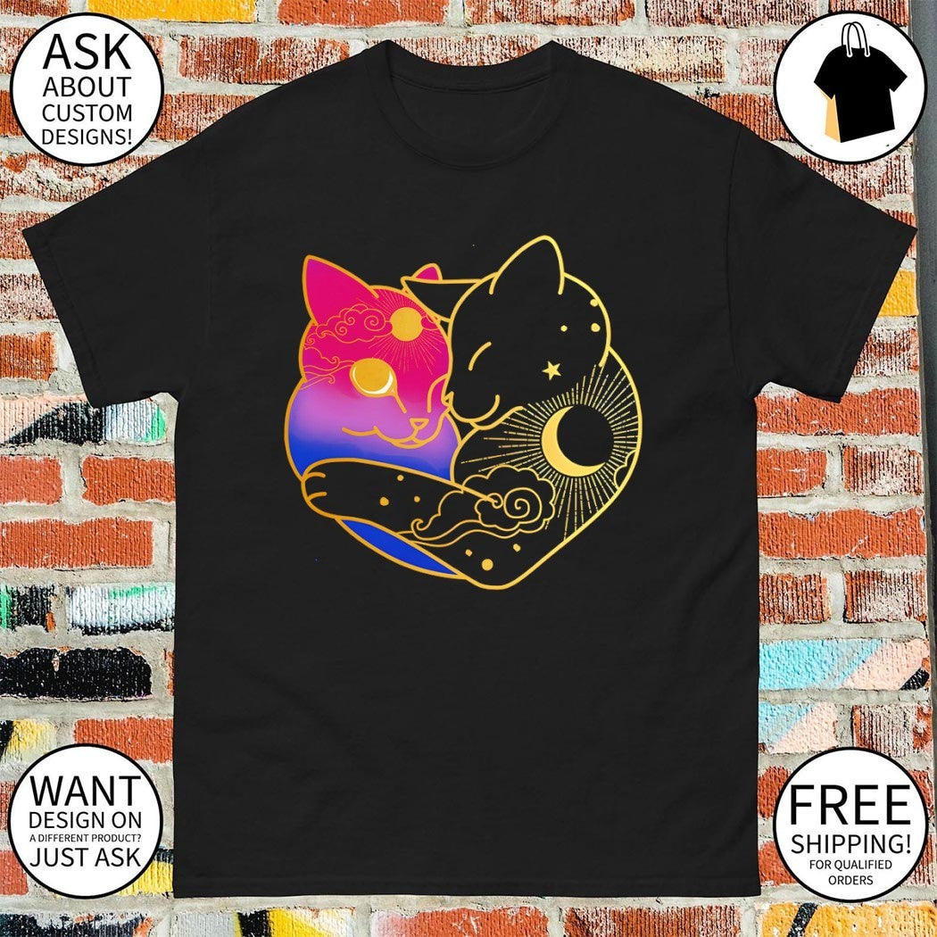 Moon heart cat Bisexual LGBT Pride Month shirt