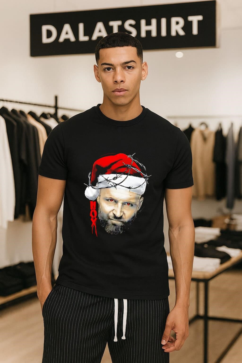Mox Barbed Wire Santa Hat Jon Moxley Portrait shirt