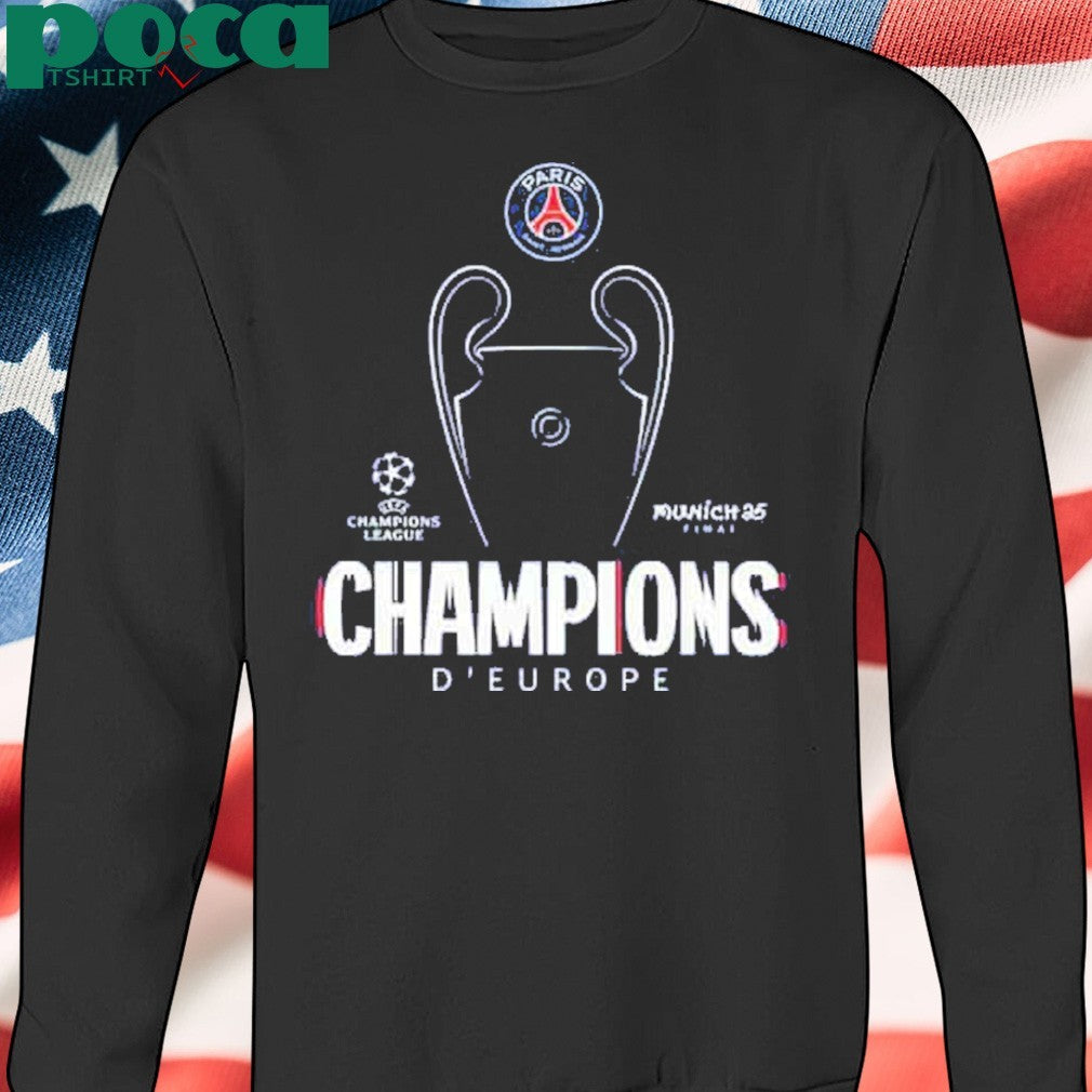 Munich 25 Final PSG UCL Champions 2025 Trophy Outline Graphic T-Shirt
