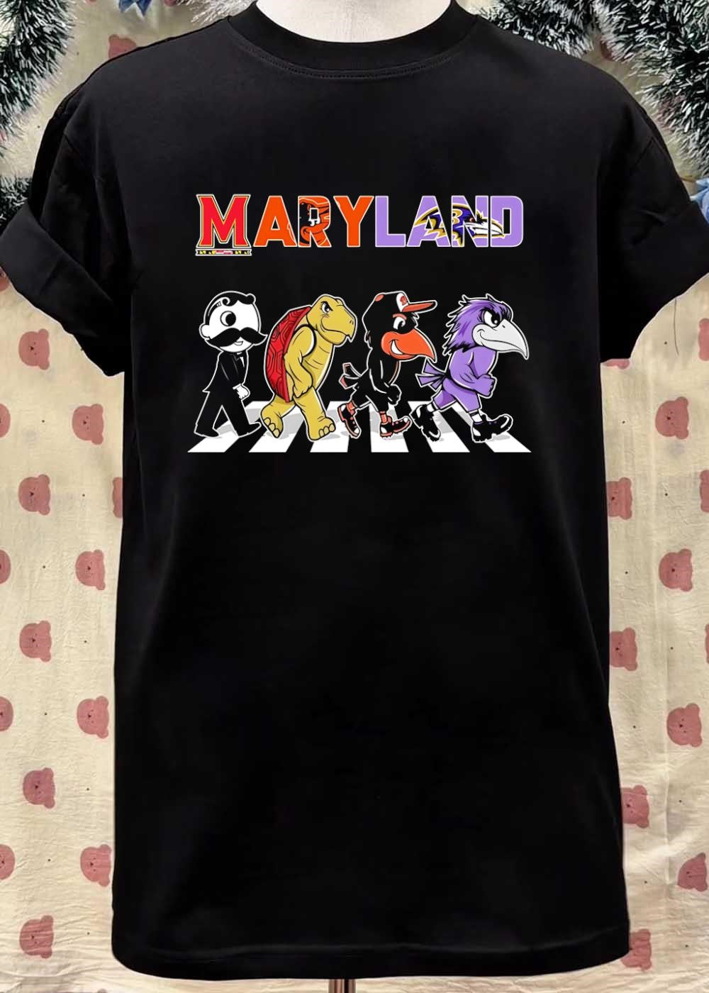 Natty Boh, Testudo, Oriole, and Raven Walking across Abbey Road Maryland Shirt