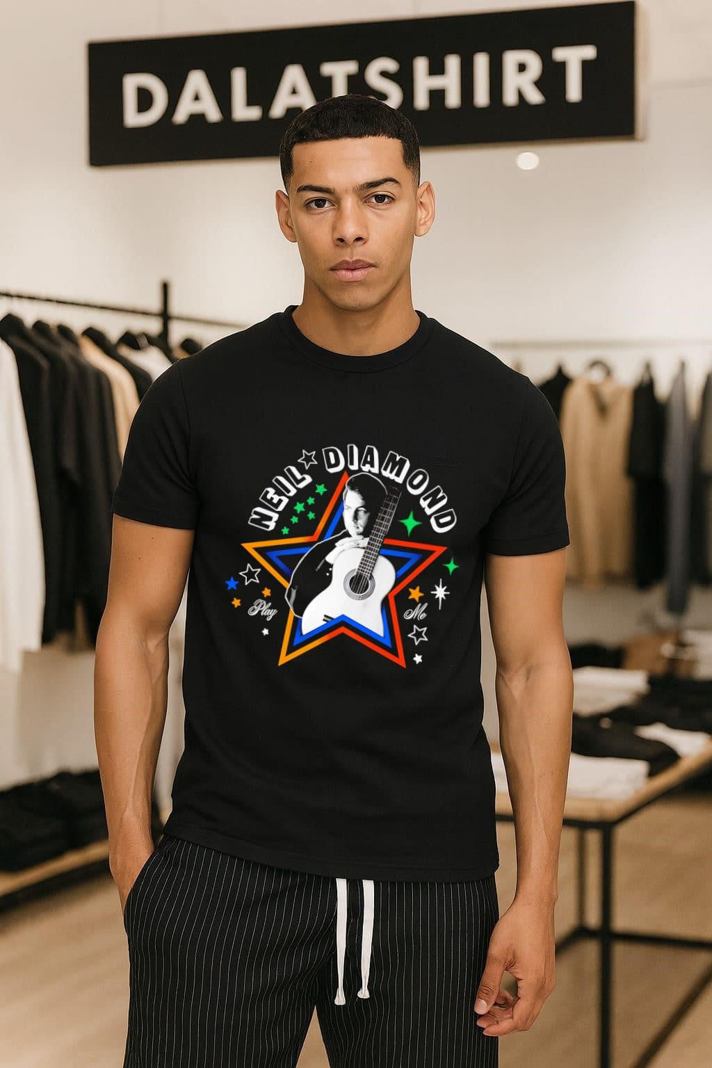 Neil Diamond Play Me star and acoustic guitar shirt