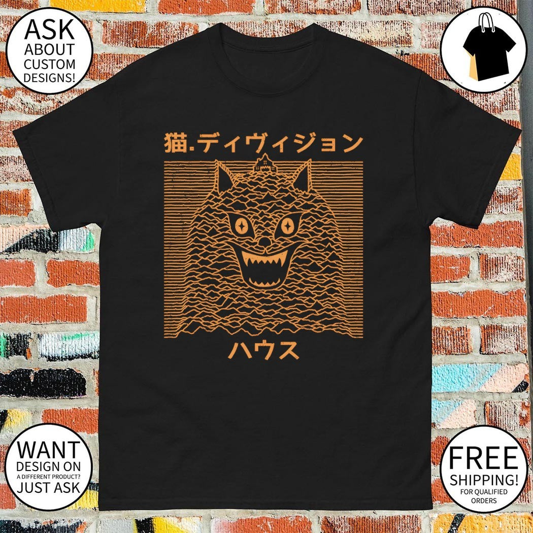 Neko Division Cat Division the 1977 horror film House Joy Division’s Unknown Pleasures shirt