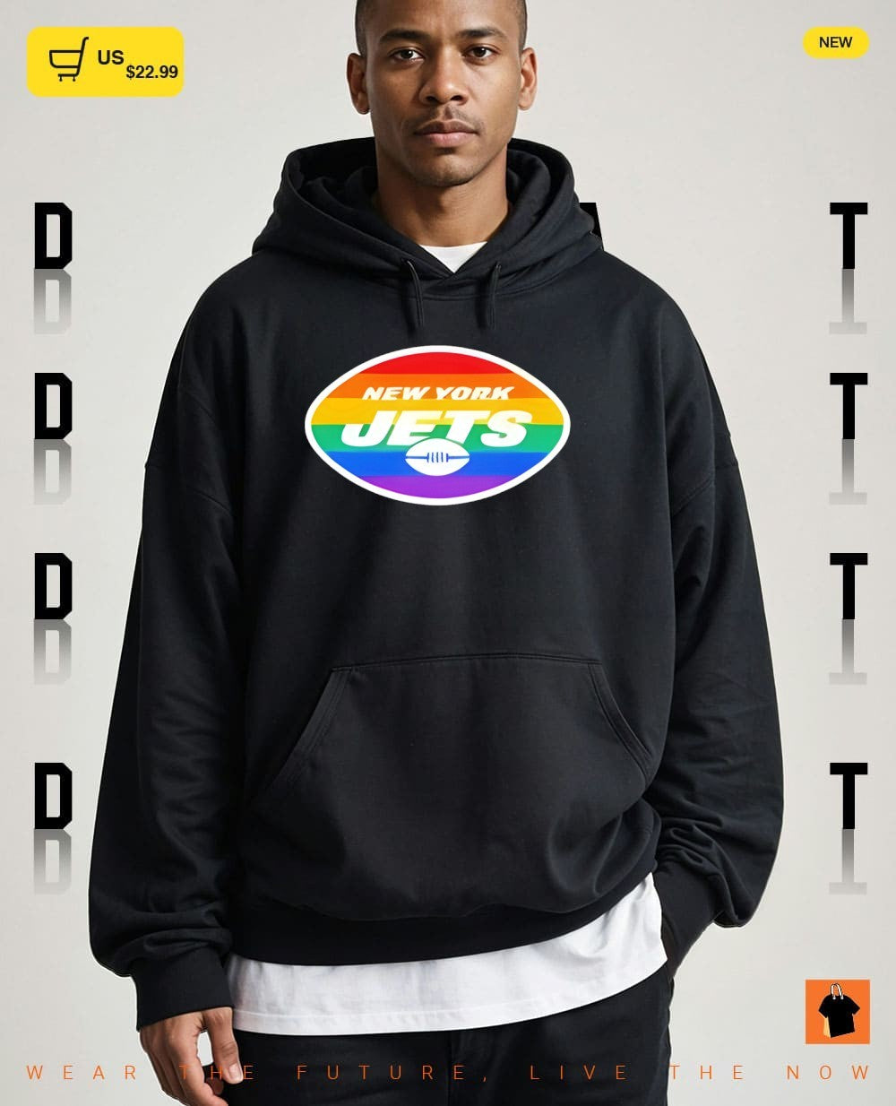 New York Jets pride logo apparel featuring the team name and football on a shirt