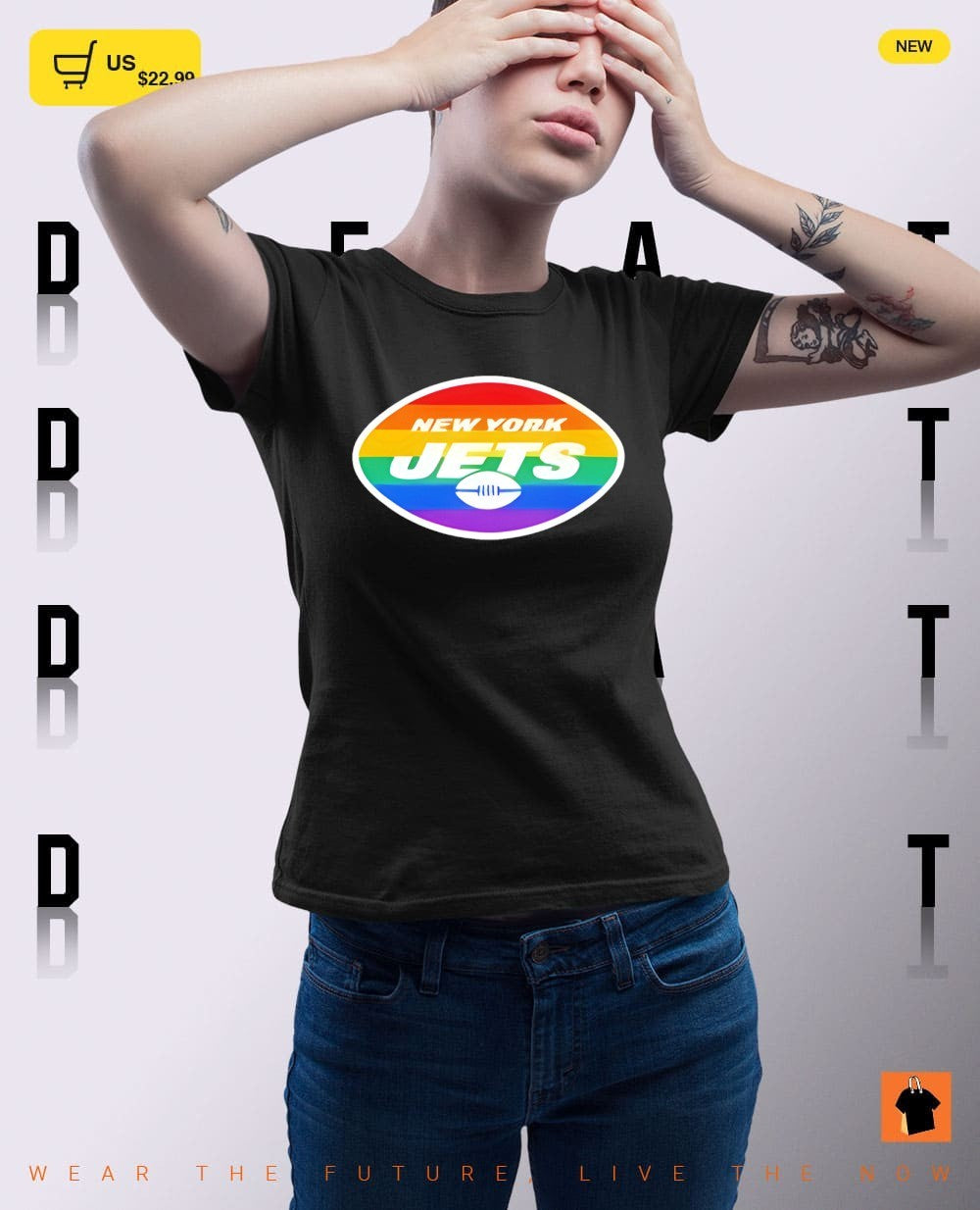 New York Jets pride logo apparel featuring the team name and football on a shirt