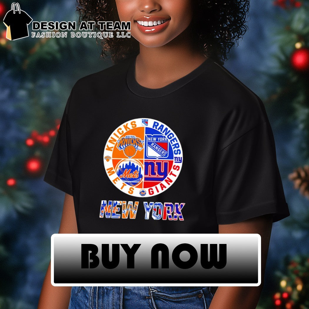 New York Mets Knicks Rangers Giants 4 Teams Sports Circle Logo sports shirt