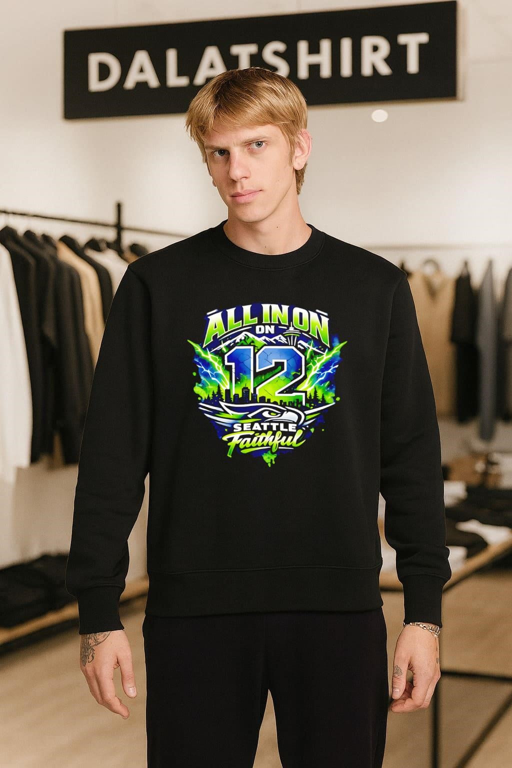 All In On 12 Seattle Faithful Seahawks Mountain City Skyline Lightning shirt
