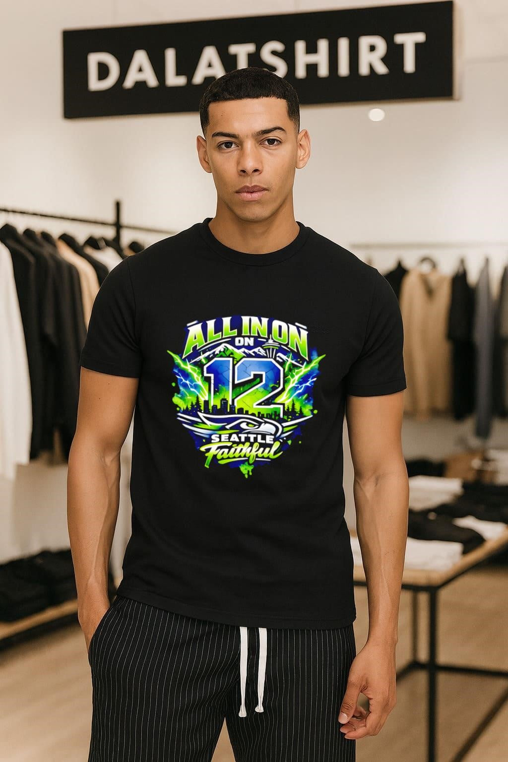 All In On 12 Seattle Faithful Seahawks Mountain City Skyline Lightning shirt