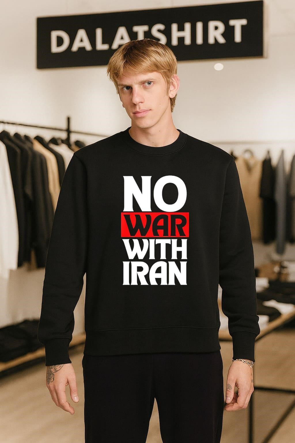 No War With Iran Black and Red Graphic shirt