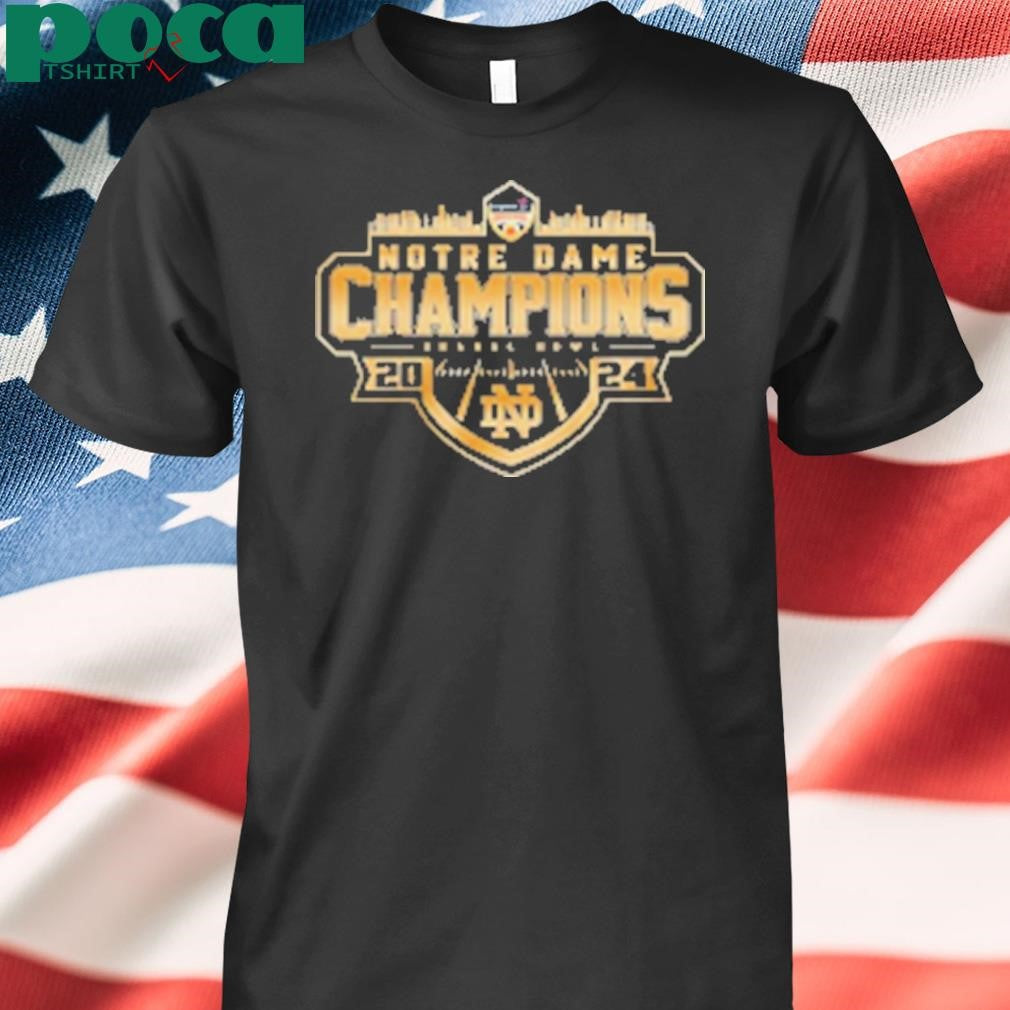 Notre Dame Football NCAA Orange Bowl Champions 2025 Skyline Golden T-Shirt