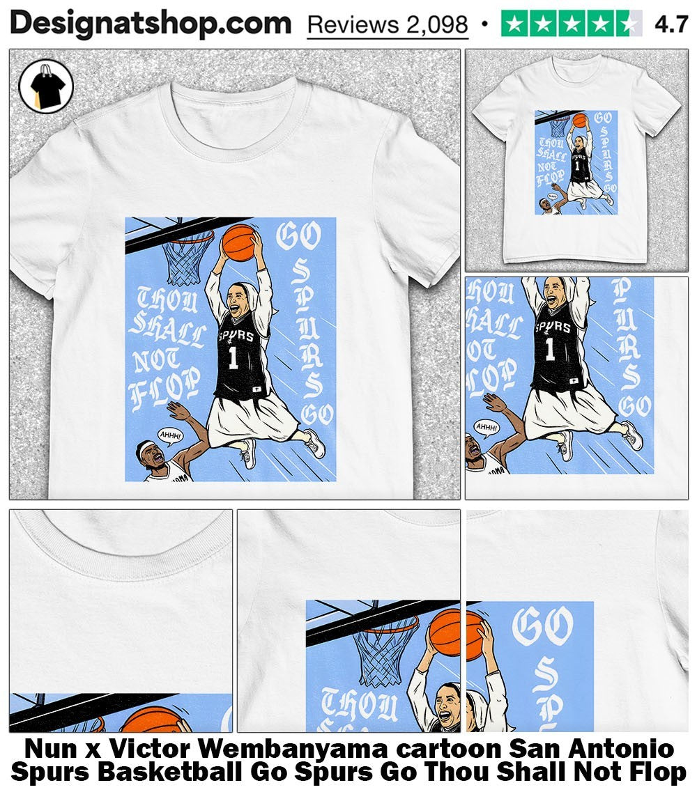 Nun x Victor Wembanyama cartoon San Antonio Spurs Basketball Go Spurs Go Thou Shall Not Flop shirt
